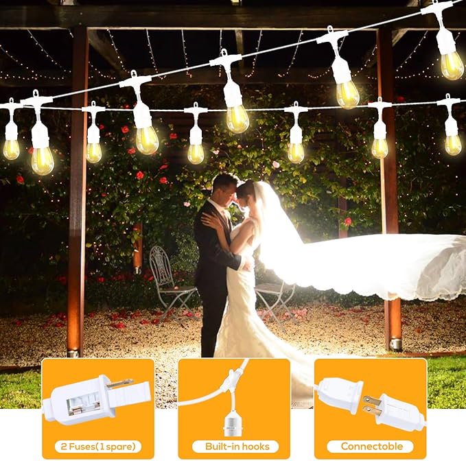 SUFEIMAS 100FT White Outdoor String Lights,IP65 Waterproof 30+2 Plastic LED Bulbs 2700K White Patio String Lights for Outside Porch, Pergola, Backyard, Bistro, Garden,Wedding Lights-VerdiqueGarden