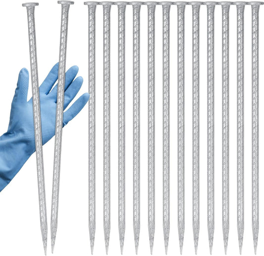 Tandefio 12 Pcs 14 Inch Rebar Stakes, 1/2 Inch Diameter Threaded Galvanized Steel Ground Anchors Plant Support Garden Stakes, Heavy Duty Metal Landscape Spikes for Speed Bump Tent-VerdiqueGarden