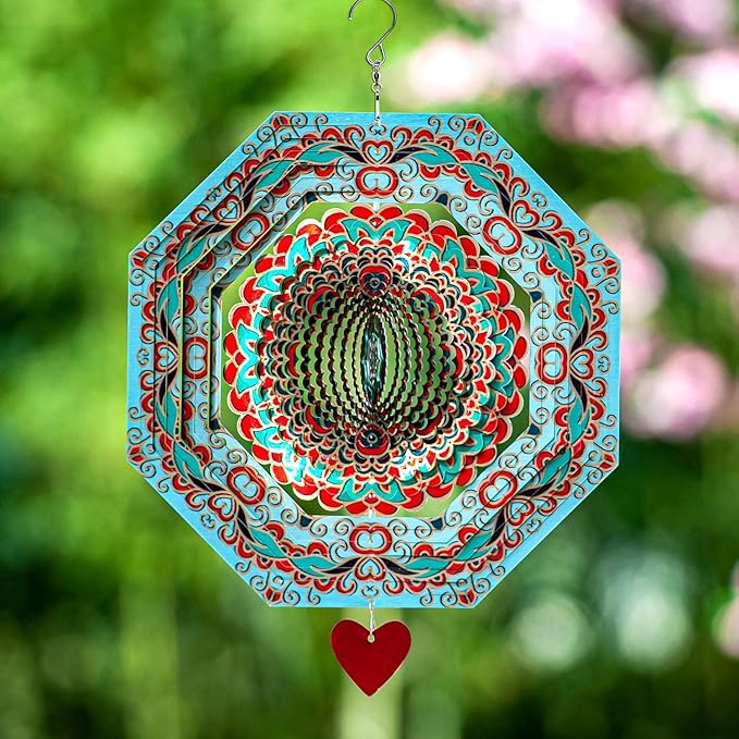 Wind Spinner Mandala Mystique 12 inches – 3D Stainless Steel – Laser Cut Metal Art Geometric Pattern - Hanging Wind Spinner, Kinetic Yard Art Decorations - Indoor/Outdoor Decor-VerdiqueGarden