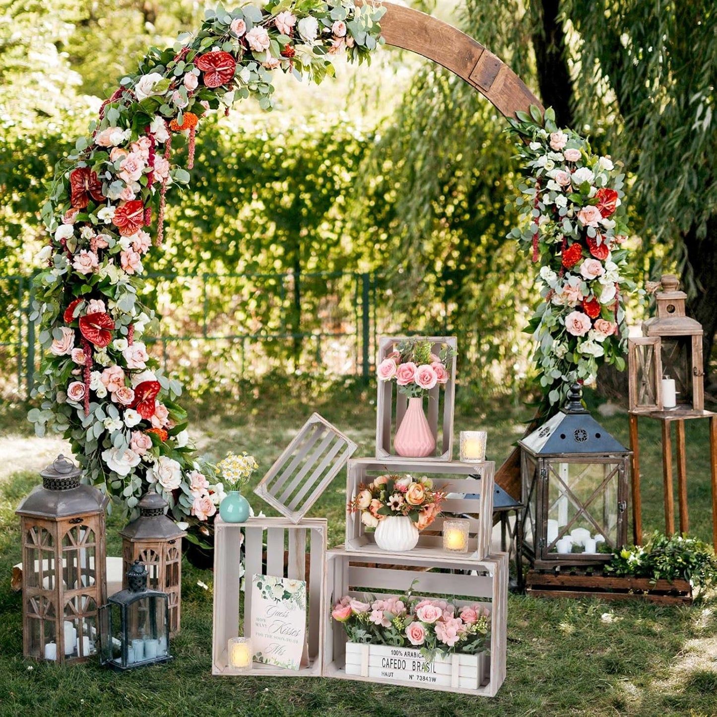 Soaoo 5 Pcs Decorative Nesting Wooden Crates for Storage Display 5 Size Large Small Rustic Wood Decorative Storage Crates with Handle Farmhouse Crate Box Container Made from Pine(Vintage Gray)-VerdiqueGarden