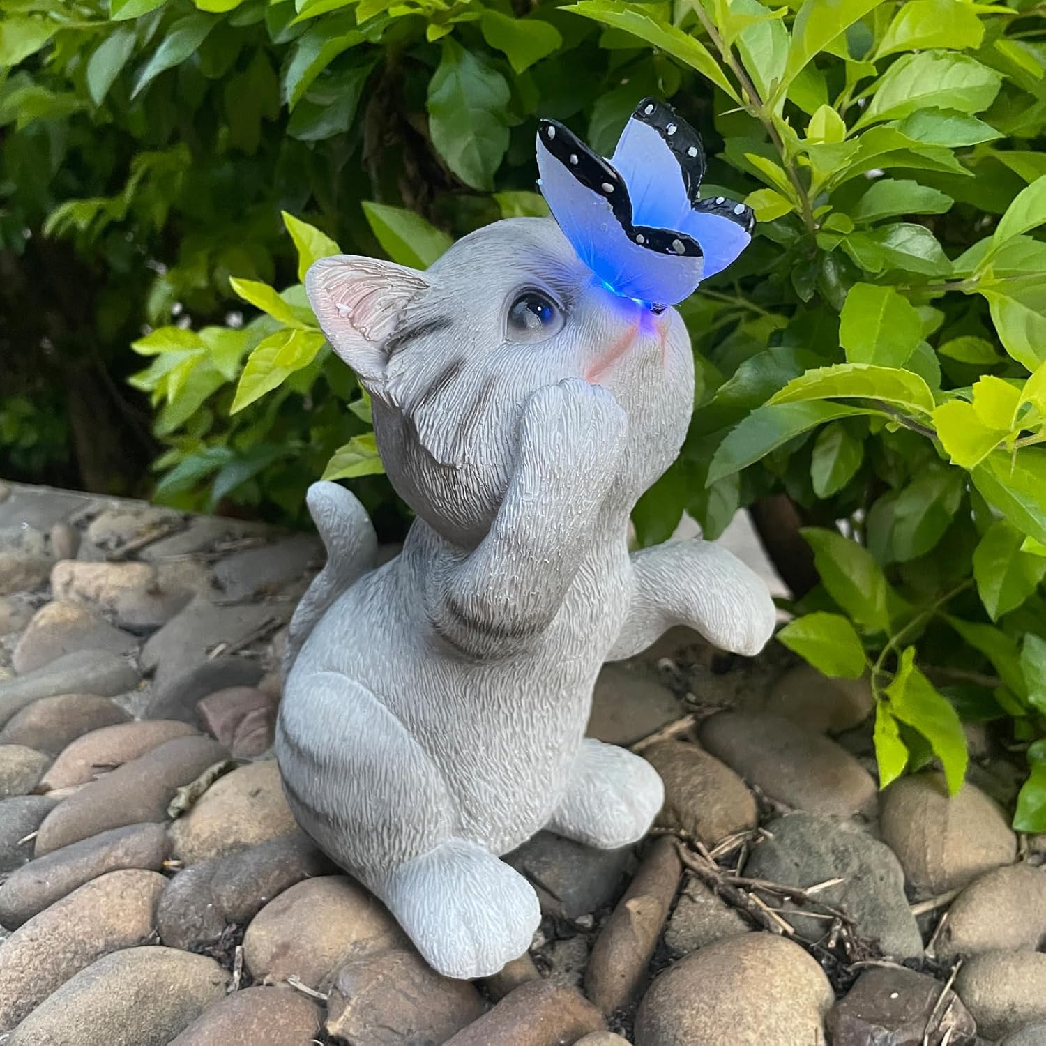 Solar Cat Outdoor Figurines Garden Decor with Butterfly Cat Statue Light for Lawn Ornaments Porch Patio Balcony Yard Decorations Outdoor Birthday Gifts for Women Grandma Mother’s Day-VerdiqueGarden