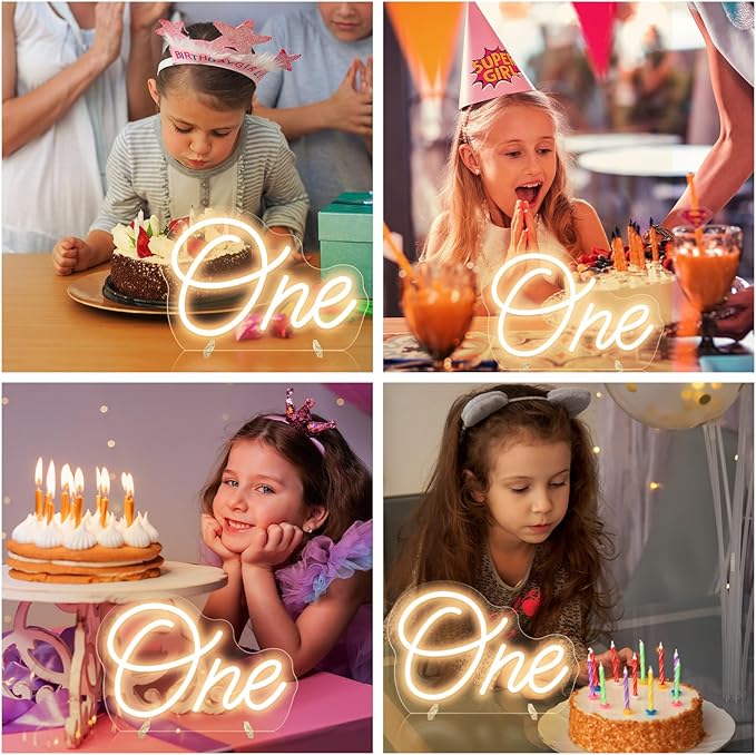 One Neon Sign for First Birthday, LED Neon Lights One Table Number Neon Light Lamp for Home Birthday Party Decor Photo Prop Christmas Gift-VerdiqueGarden