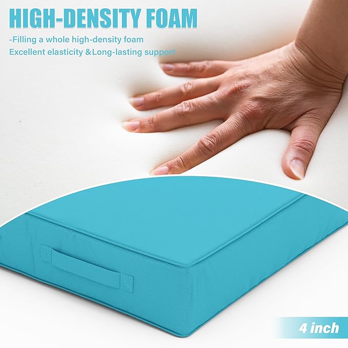 Patio Chair Cushions 19 X 19 X 4 Inch Waterproof Outdoor Seat Cushions for Patio Furniture, Outdoor Sofa Couch Pads with Ties & Handle, Set of 2, Lake Blue-VerdiqueGarden