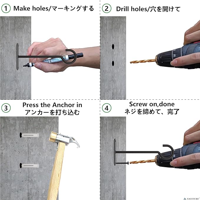 NACETURE Ceiling Hooks Heavy Duty 6 Pack - Plant Hooks for Ceiling Hanging Hook for Hanging Basket Hook, Light, Bird Feeders, Wind Chimes Décor Indoor & Outdoor (5" Black 6 Pack)-VerdiqueGarden