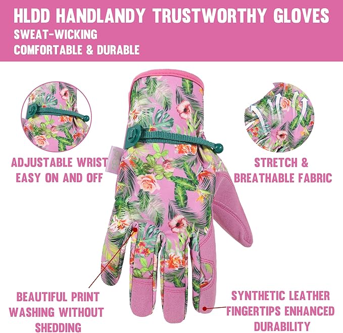 HLDD HANDLANDY Work Gloves for Women and Ladies, Leather Gardening Gloves Flexible Mechanic Working Gloves-VerdiqueGarden