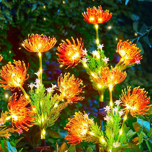 Brightown Outdoor Solar Garden Lights - 4 Pack LED Flower Lights with Glowing Flowers & Stems, Realistic, Bigger Solar Panel, Waterproof for Outside Yard Patio Home, Red-VerdiqueGarden