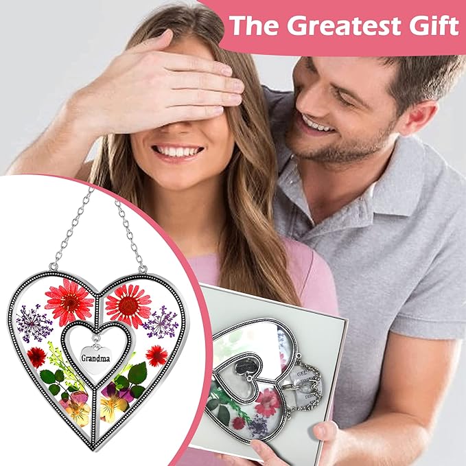 KY&BOSAM Suncatcher Stained Glass Grandma Heart Gifts for Women Mother`s Day Grandma Gift Gifts for Grandma from Daughter Son Indoor Decor Yard Decor for Mother Day Christmas Birthday Gift-VerdiqueGarden