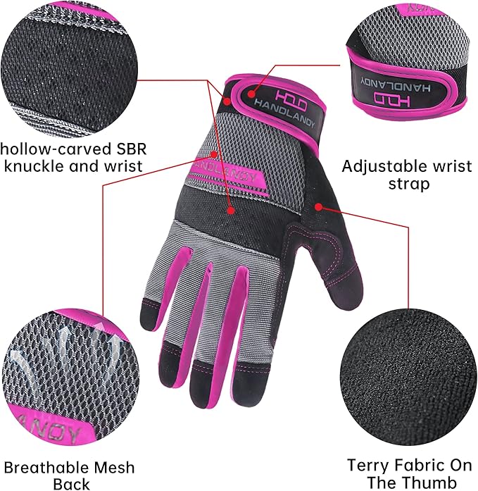 HANDLANDY Women Safety Work Gloves Utility Touch Screen Working Grip Glove for Yardwork Gardening Breathable Mechanic Gloves-VerdiqueGarden