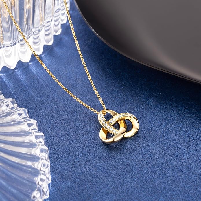 14K Gold Necklaces for Women Trendy Love Knot Infinity Interlocking Knot Necklaces Pendant Necklace for Women Diamond Necklace Adjustable in Length 20in