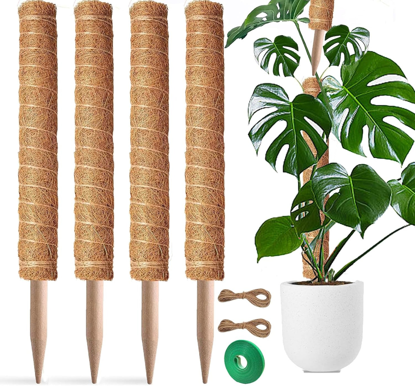 Moss Pole, 4 Pack 17Inch Monstera Plant Support for Climbing Plants Accessories Indoor -Stackable Moss Poles Plant Support Stakes -Coir Plant Pole Sticks for Potted Plants -Pothos, Tall Plant Trellis-VerdiqueGarden