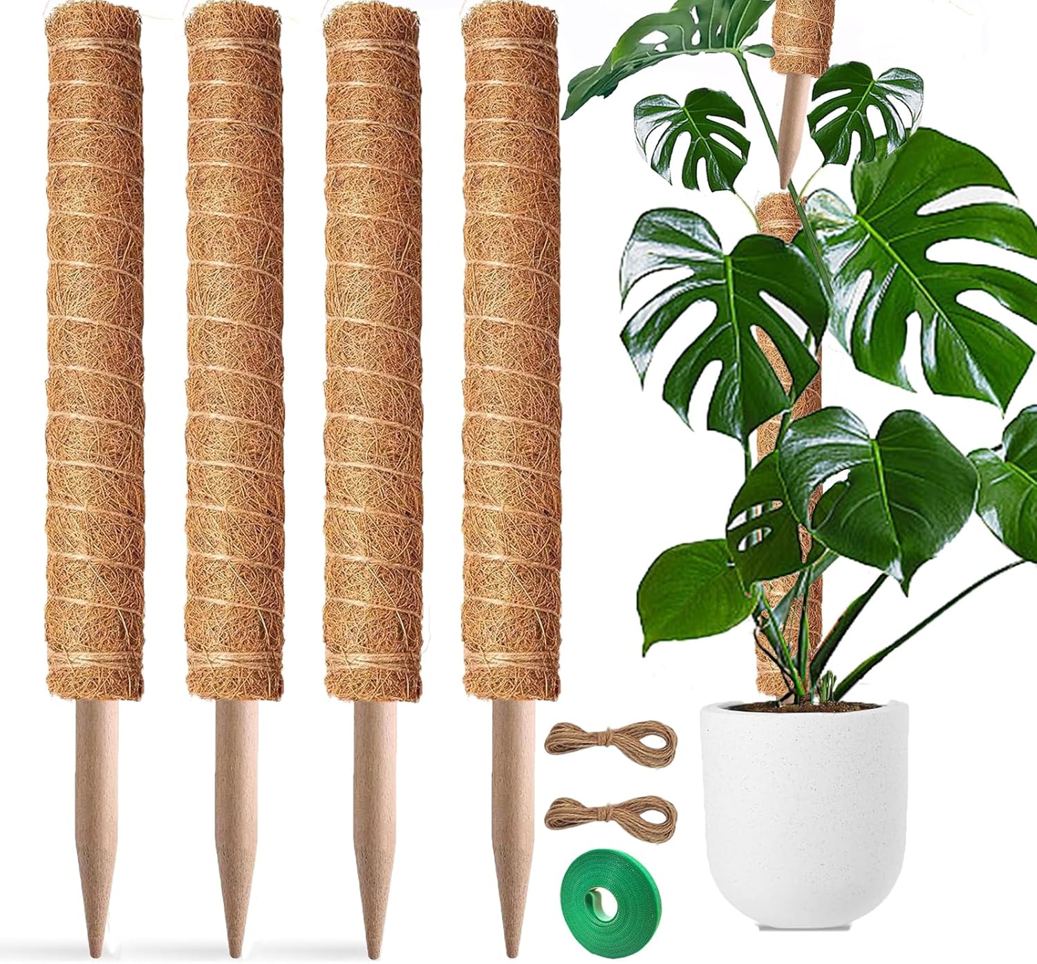 Moss Pole, 4 Pack 17Inch Monstera Plant Support for Climbing Plants Accessories Indoor -Stackable Moss Poles Plant Support Stakes -Coir Plant Pole Sticks for Potted Plants -Pothos, Tall Plant Trellis-VerdiqueGarden