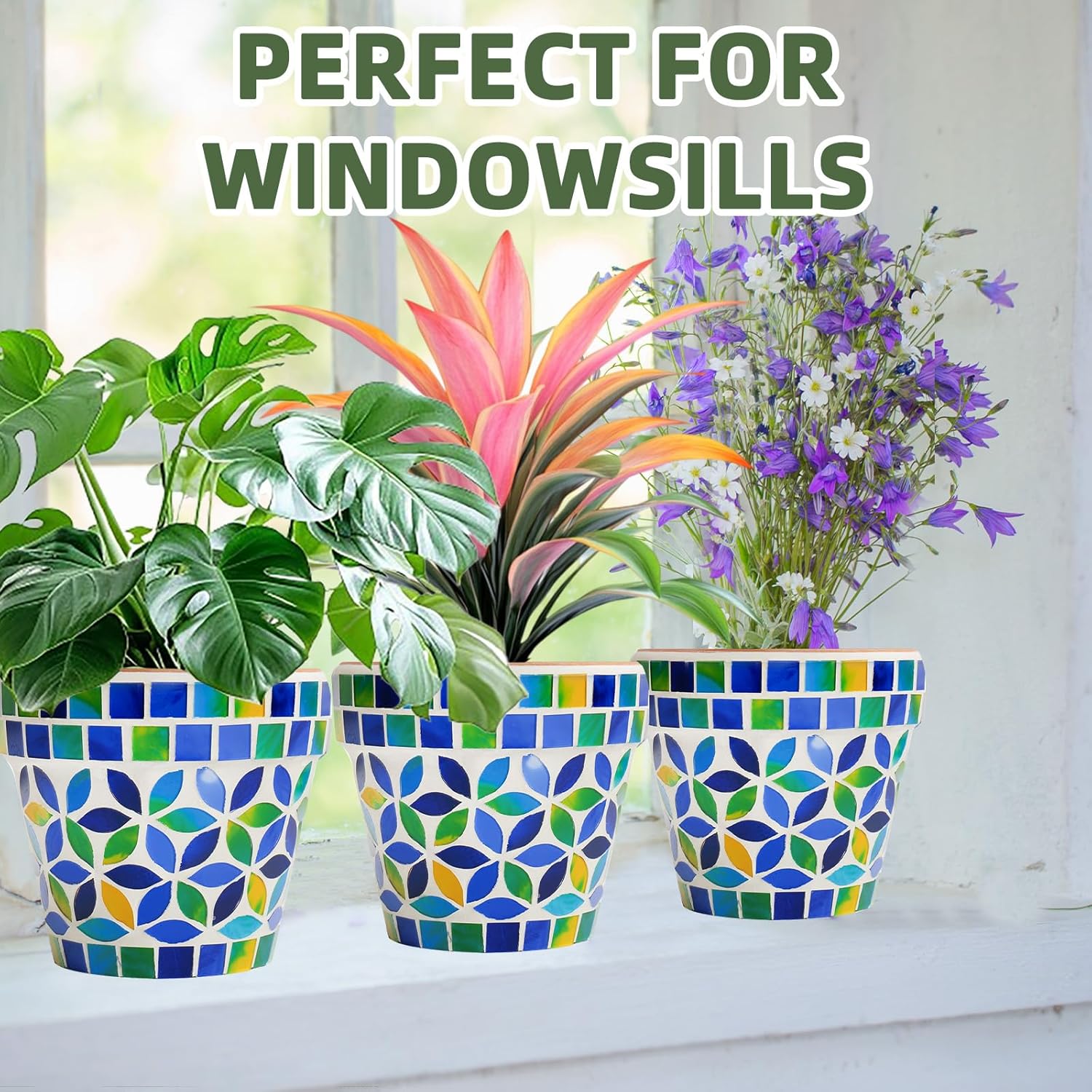 VOREEN 4.2 Inch Mosaic Terracotta Plant Pot, Handmade Flower Pots with Drainage, Handmade Indoor/Outdoor Decorative Planter for Succulents, Home & Garden Decor, Gift for Mom Wife Friend-VerdiqueGarden