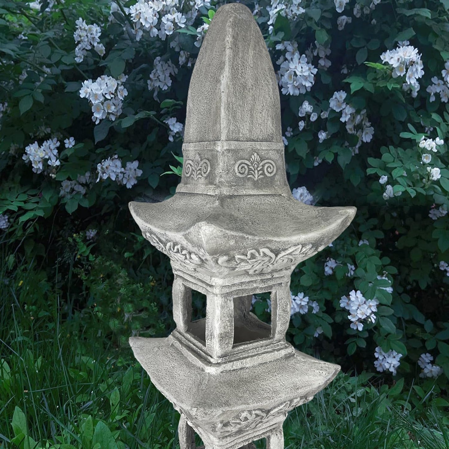 35.5’’High Asian Zen Pagoda Magnesium Oxide Tall Lantern Statue Outdoor Sculpture for Garden Backyard Decor Pagoda Statue Miniature Tower Lantern Landscape Garden Decoration-VerdiqueGarden