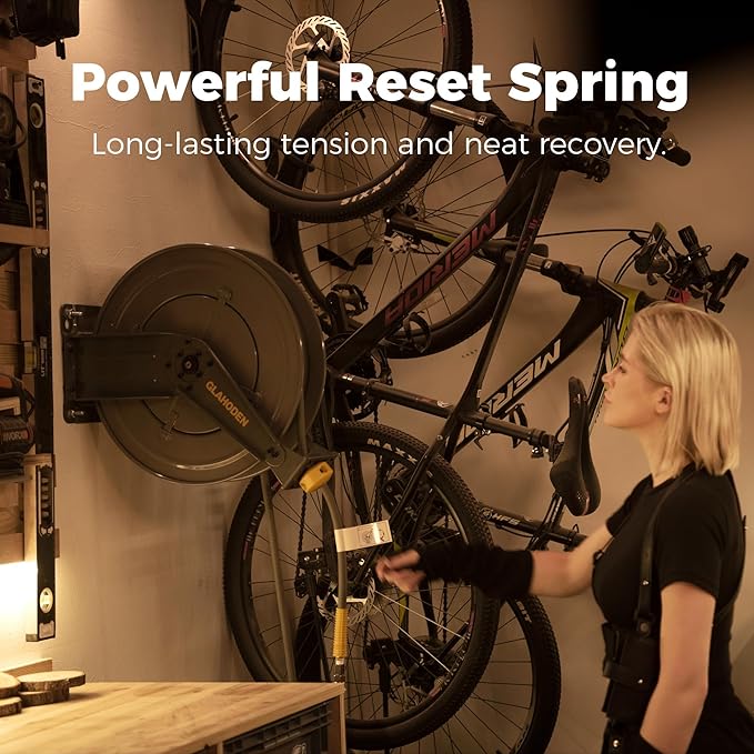 Double Arm Retractable Air Hose Reel, 3/8 in × 80 ft Hybrid Hose Heavy Duty Steel Professional Air Compressor Hose Reel with 5 ft Lead in Max 300PSI Auto Rewind Quick Coupler Swivel Fitting-VerdiqueGarden