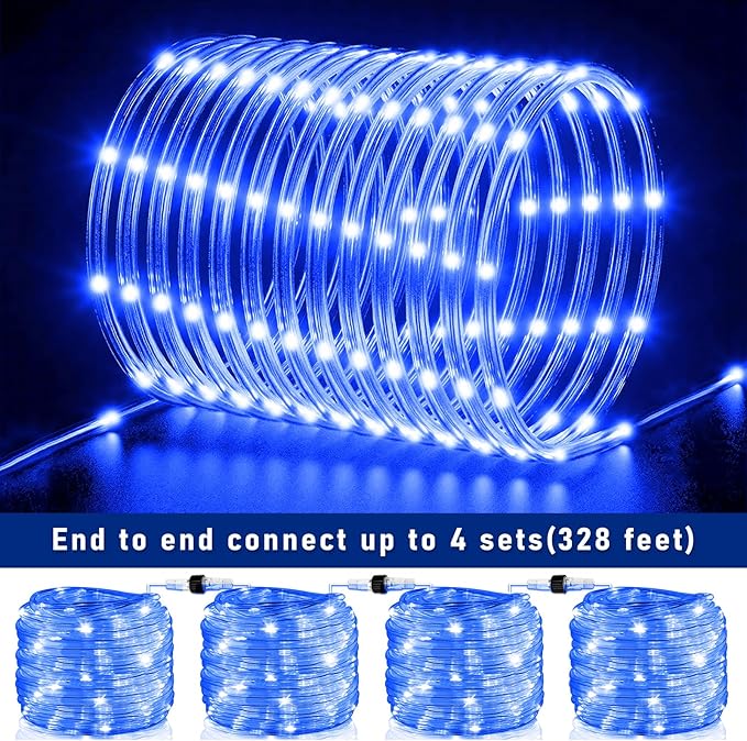 Rope Lights for Outside, 100FT 300 LED Christmas String Lights with Waterproof 8 Modes, Flexible and Connectable Plug in Fairy Lights for Outdoor Indoor Bedroom Patio Party Wedding Decorations, Blue-VerdiqueGarden