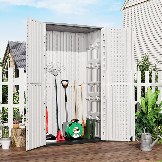 Outdoor Storage Cabinet Waterproof,Resin Vertical Storage Shed Lockable, 66 Cubic Feet Outdoor Storage Box for Garden/Backyard/Home/Pool-VerdiqueGarden