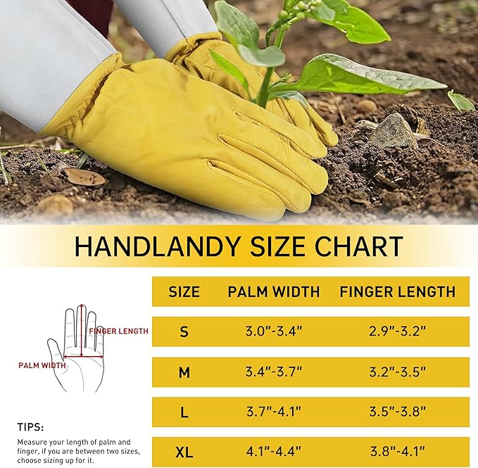 HANDLANDY Rose Gloves for Men & Women, Long Leather Gardening Gloves Thorn Proof, Best Garden Gifts & Tools for Gardener (Yellow-beige, Medium (Pack of 1))-VerdiqueGarden