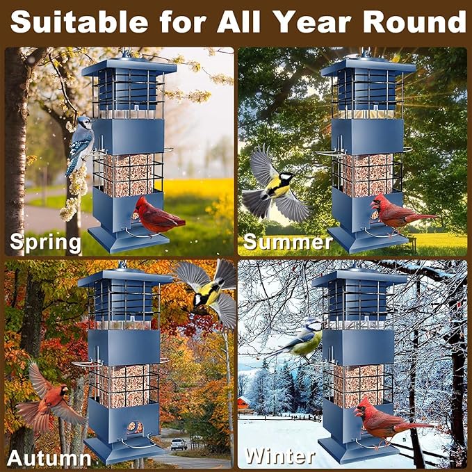 Bird Feeder 3LBS Metal Anti-Squirrel Wild Birdseed Feeder for Finch Cardinal Blue Jay Outdoors Hanging (Blue)-VerdiqueGarden
