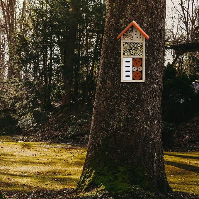 Lulu Home Wooden Insect House, Hanging Insect Hotel for Bee, Butterfly, Ladybirds, Beneficial Insect Habitat, Bug Hotel Garden, 10.4 X 3.4 X 5.4 Inch-VerdiqueGarden