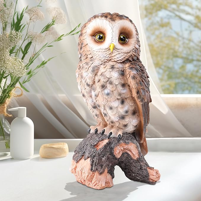 WONDER GARDEN Owl Statue Decor, Outdoor Resin Owl Figurine Owl Sculpture for Home Decor Porch Patio Lawn Yard Decorations or Housewarming Gifts-VerdiqueGarden