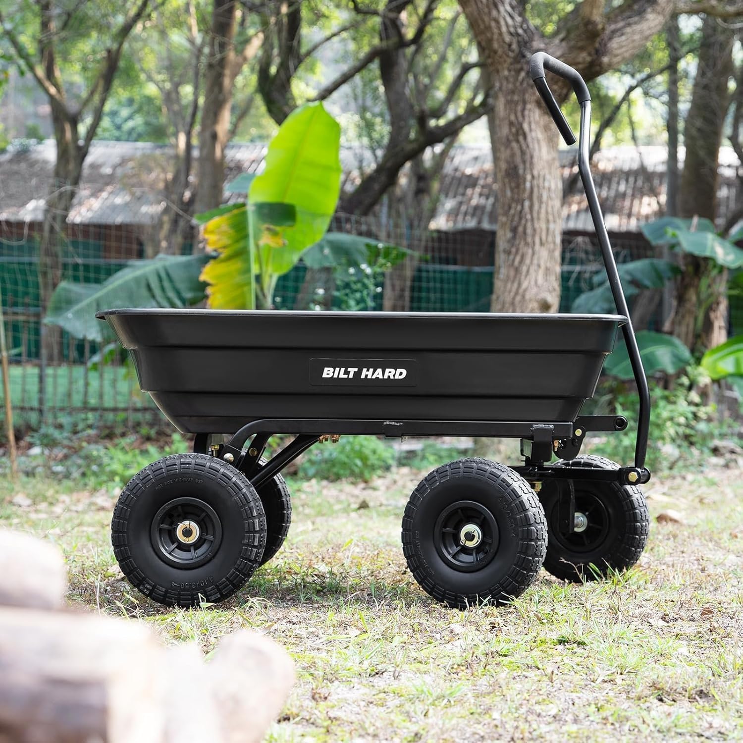 BILT HARD Poly Garden Dump Cart 600 lbs with No Flat Tires, Quick Release, 4 Cu Ft Dump Wagon Heavy Duty for Yard, Outdoor-VerdiqueGarden