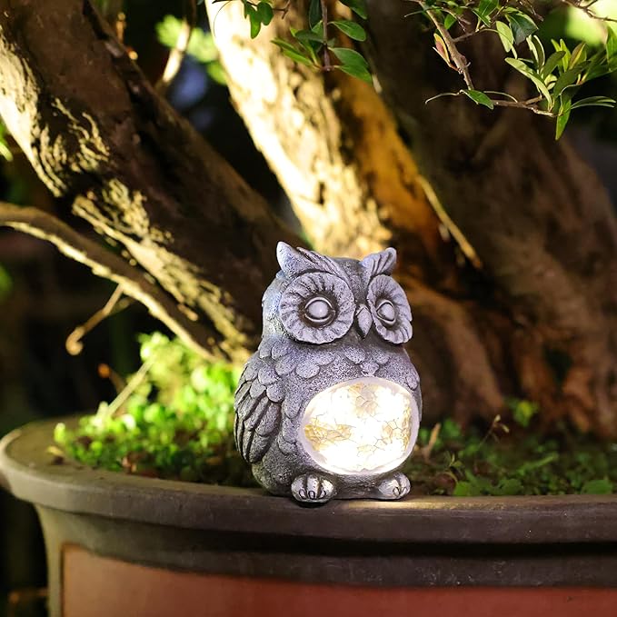 Solar Owl Garden Statues Outdoor Decor Resin Owl Figurine with Solar Light for Patio,Balcony,Yard,Lawn Ornament,Perfect Garden Gift-VerdiqueGarden