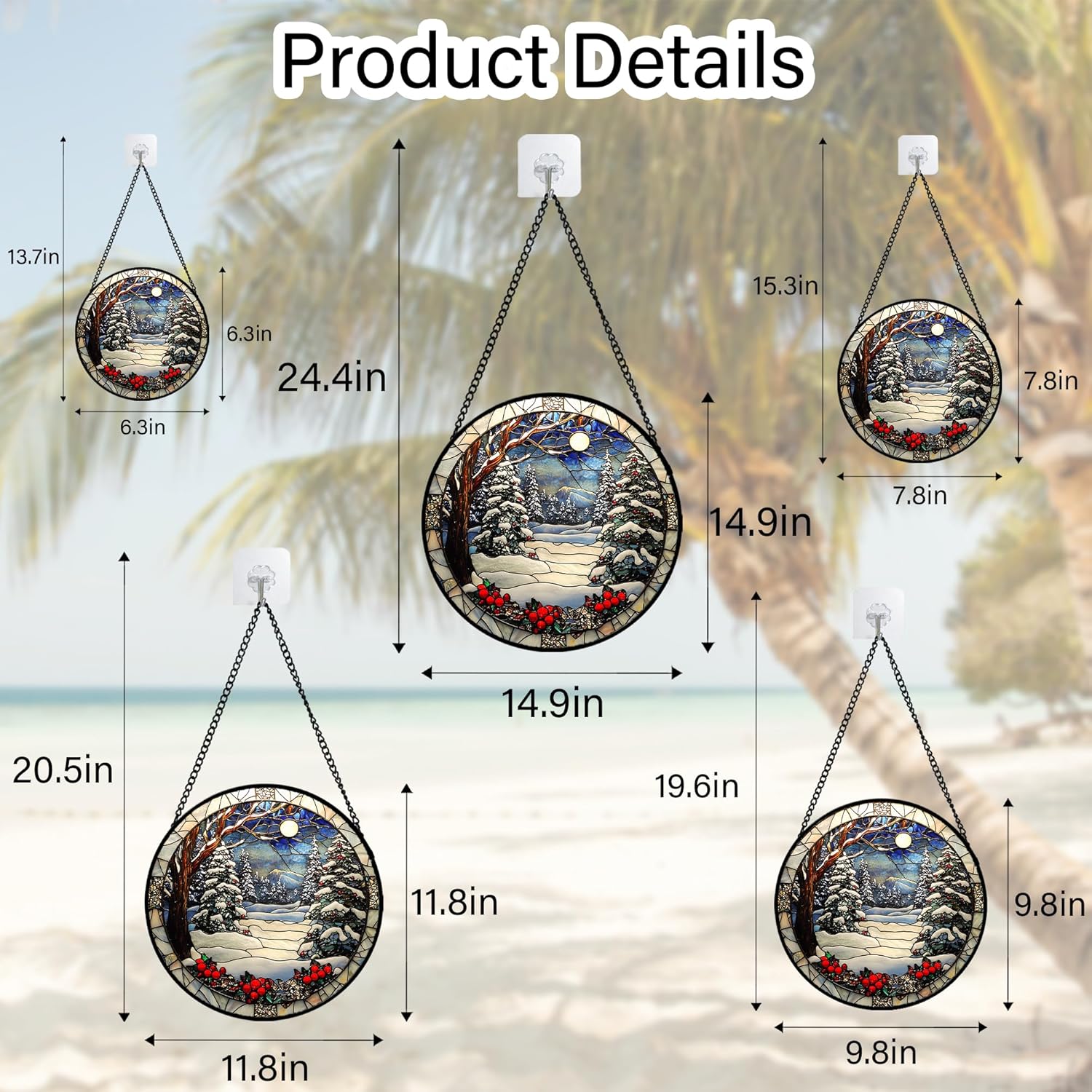 Stained Glass Window Hanging Christmas Tree Winter Snow Night Scenery Large 14.9" - Suncatcher Door Garden Kitchen Sun Catcher Home Decor Birthday for Mom Men Woman Friend-VerdiqueGarden