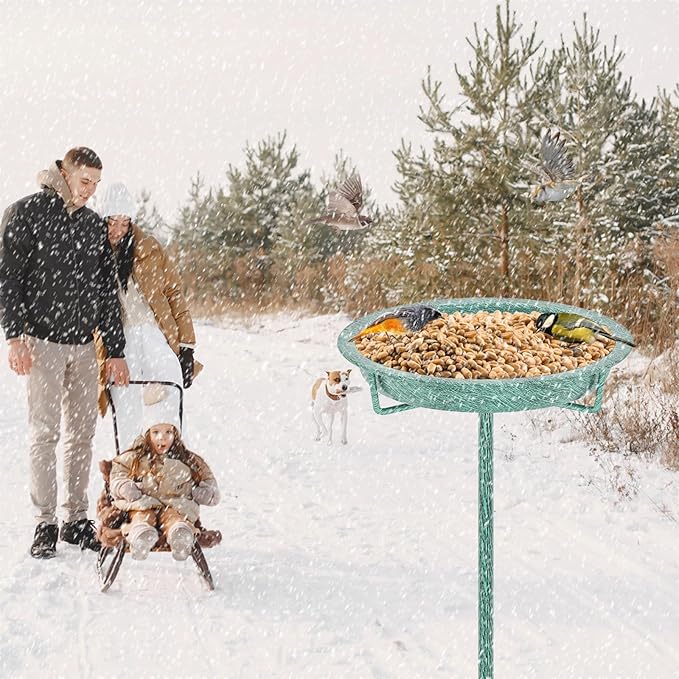 Metal Bird Bath for Outside, 36.2" Height Birdbath Bowl Standing Bird Feeders for Outdoors with 4 Prongs Base Stake, Freestanding Birdfeeders for Garden Yard Lawn Decor (Retro Green)-VerdiqueGarden