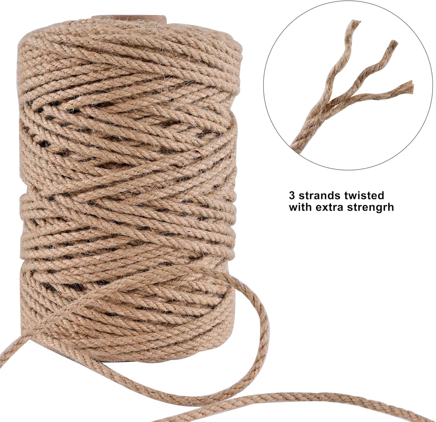 Natural Jute Twine 656ft 5mm,3Ply Twisted Thick Twine Rope Strong Jute String Roll for Crafts Gift Wrapping Gardening Home Decor Bundling Cat Scratching Post-VerdiqueGarden