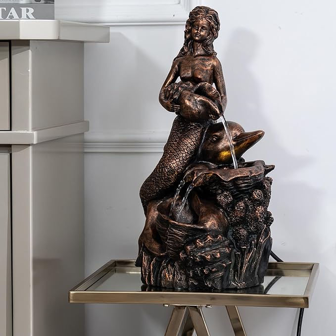 TERESA'S COLLECTIONS Mermaid Water Fountains Outdoor with LED Light Auto Slient Pump, Large Water Features for Yards Patio Garden Balcony Porch, Mermaid Garden Gifts for Mom, 21"-VerdiqueGarden