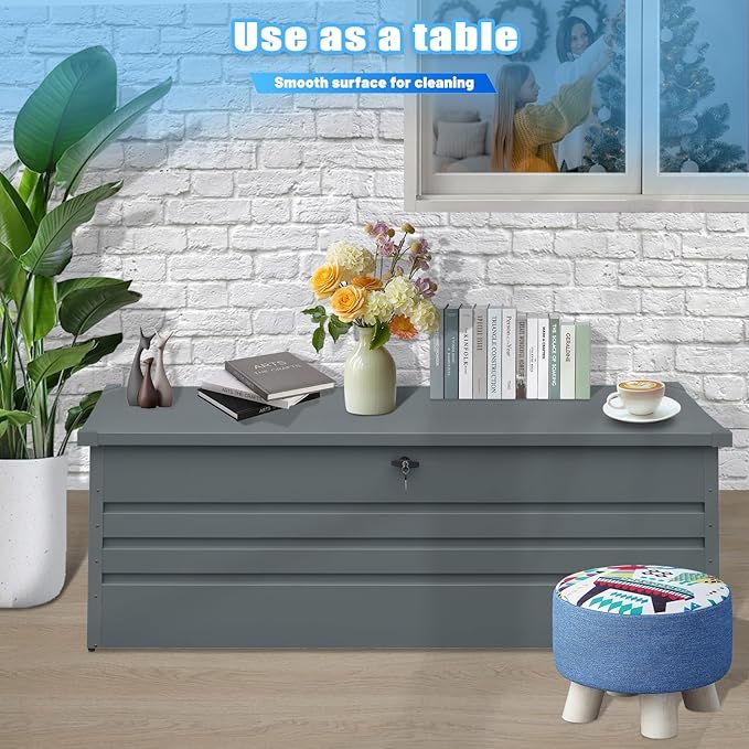 260 Gallon Outdoor Storage Box Waterproof, Extra Large Metal Deck Box and Patio Cushion Box for Storing Gardening Tools, Pool Supplies-VerdiqueGarden