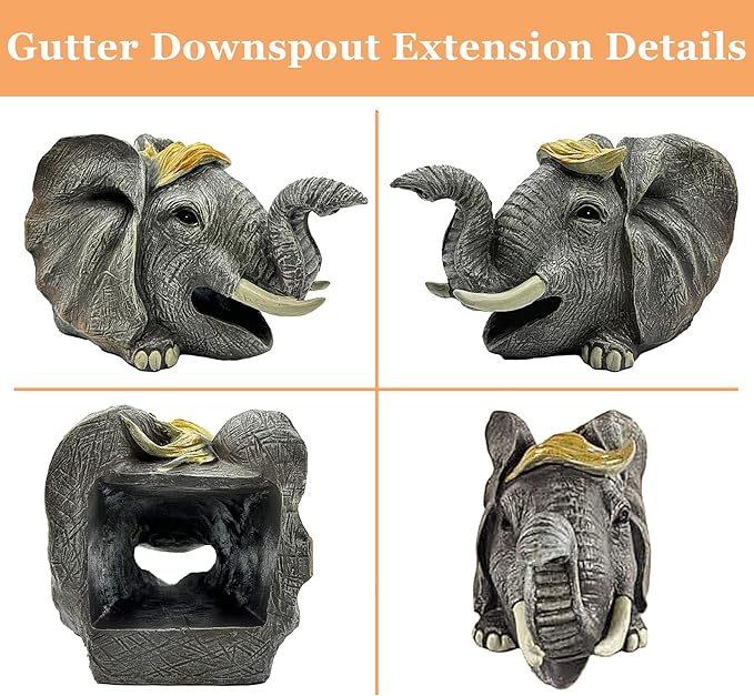 Teaeeno Elephant Decor Statue Gutter Downspout Extension Decorative,Animal Statue Outdoor Decor,3"×4" Rain Gutter Downspout Splash Block,Garden Splash Block Outdoor Sculpture,Rain Downspout Diverter-VerdiqueGarden