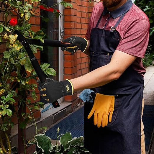 HLDD HANDLANDY Mens Leather Gardening Gloves, Utility Work Gloves for Gardening, Yardwork, Construction, Mechanics-VerdiqueGarden