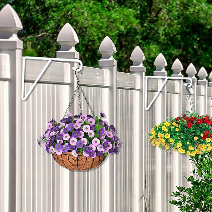 Zacool Vinyl Fence Hooks-4 Pack 5 x 10 Inches Heavy Duty White Patio Hooks Coated Steel Fence Hangers for Hanging Plants Bird Feeders,Lights,Basket,Pool Tools-VerdiqueGarden
