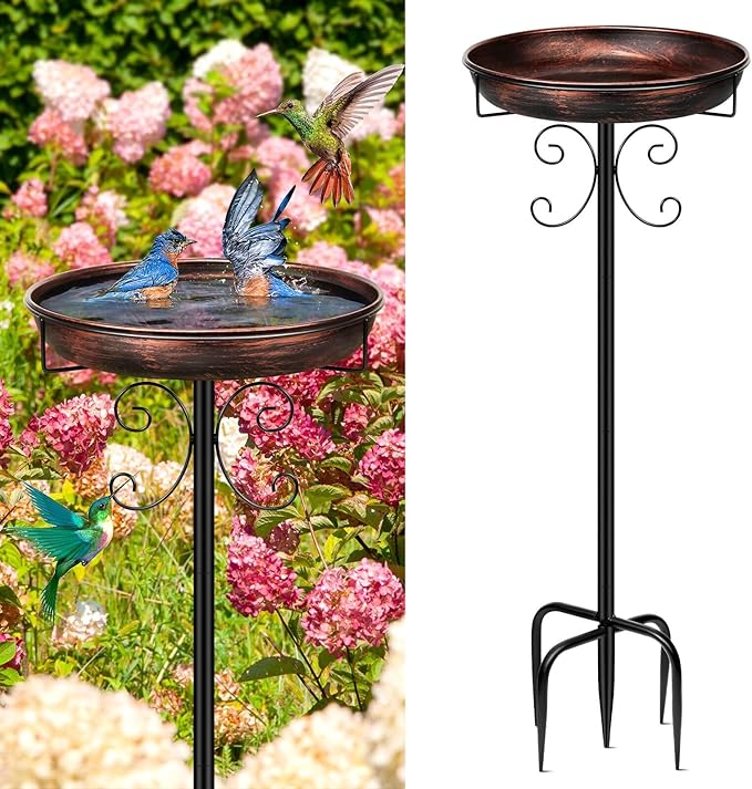 Daoeny 35In Metal Bird Bath for Outside, Vintage Freestanding Birdbaths & Birdfeeder, Bird Baths Feeder Bowl for Outdoors Garden Patio Yard Lawn Decor, Upgraded 5-Pronged Base (Antique Bronze)-VerdiqueGarden