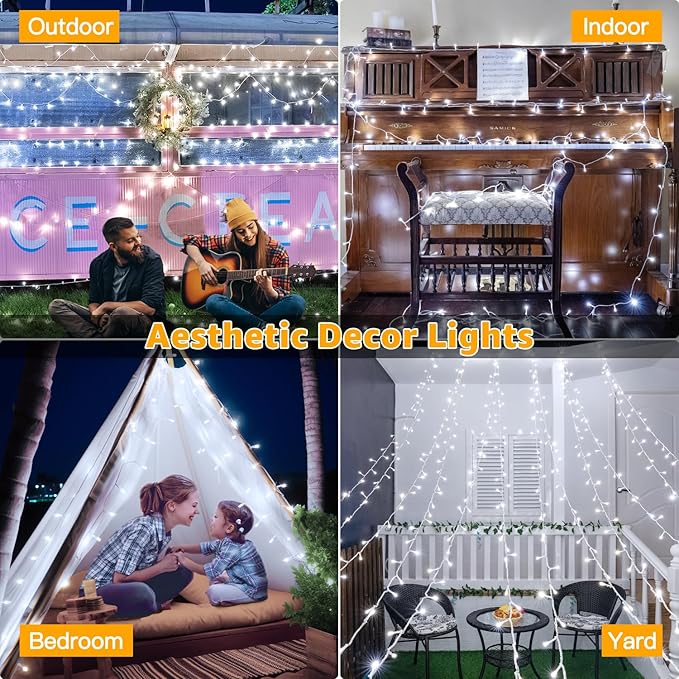 Ollny 120LED 40FT String Lights, Waterproof Connectable Fairy Lights with Timer 8 Modes, Cool White Plug in Christmas Light for Indoor Outdoor Patio Party Bedroom Classroom Decor-VerdiqueGarden
