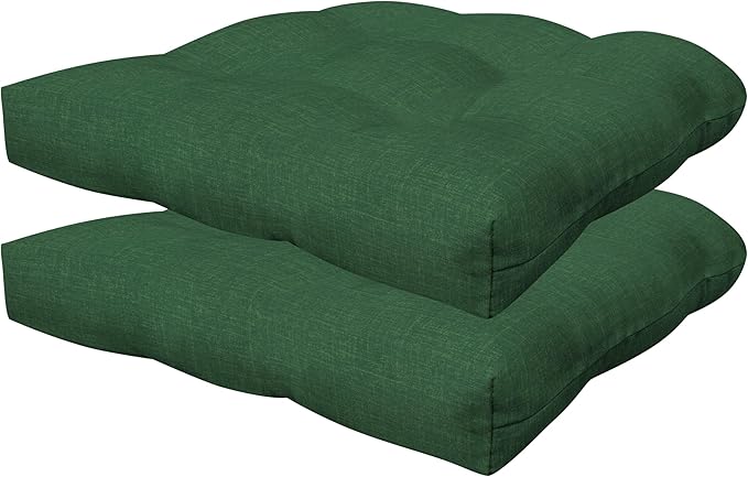 Honeycomb Outdoor Essentials Set of 2 Tufted Seat Pads, 19 x 18, Hampton Texture Hunter Dining Chair Cushions for Patio Furniture-VerdiqueGarden