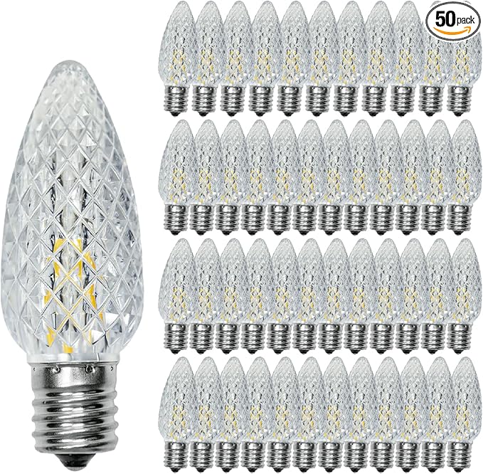 C9 Christmas Replacement LED Light Bulbs, E17 Base Commercial Grade Holiday Bulbs, 4W 5W 6W 7W Incandescent Equivalent, Warm White 2200K, Clear Plastic Bulbs for Christmas String Light - 50 Pack-VerdiqueGarden