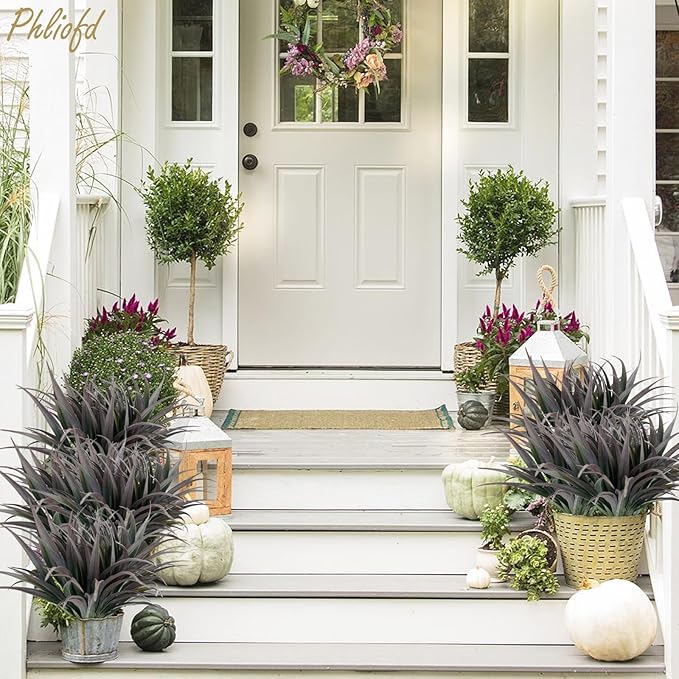 32 Pcs Artificial Grass Fake Plants 17.3in Outdoor Plants UV Resistant Faux Greenery Stems Fake Grass for Home Window Garden Office Patio Pathway Front Porch Halloween Décor Green & Black-VerdiqueGarden