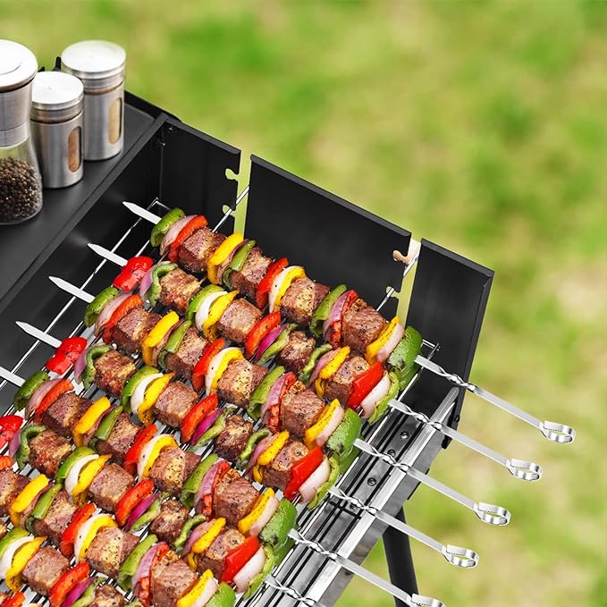 Kabob Skewers 14" Stainless Steel Long BBQ Barbecue Skewers, Flat Metal Kebob Sticks Wide Reusable Grilling Skewers for Meat Chicken, Set of 12pcs with Storage Bag by JY COOKMENT-VerdiqueGarden