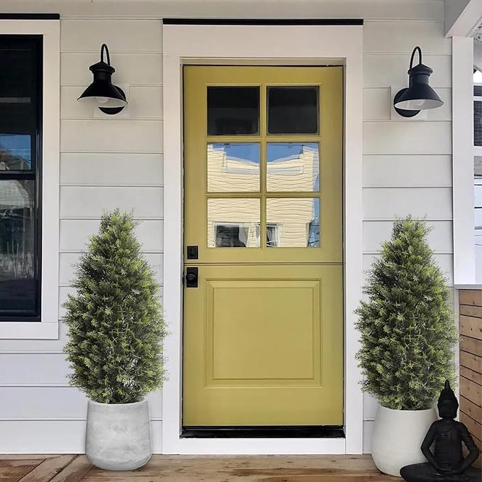 3FT Artificial Cedar Topiary Trees, Fake Cypress Trees Faux Pine Shrubs Plants, Evergreen Plants for Home Porch Decor Set of 2-VerdiqueGarden
