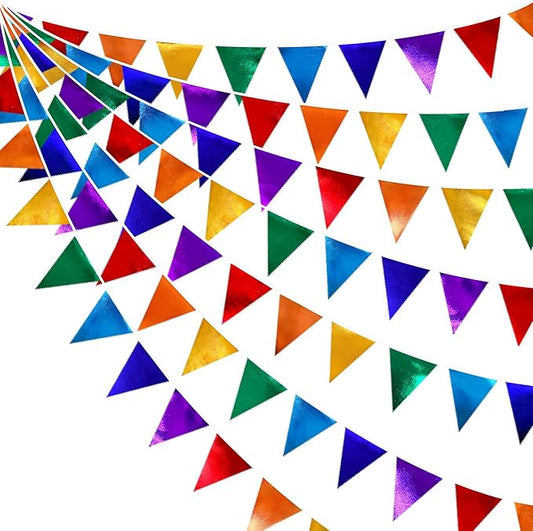 Rainbow Party Decorations Colorful Metallic Fabric Triangle Pennant Banner Flag Bunting Garland for Rainbow Fiesta Carnival Christmas Birthday Wedding Baby Shower Holiday Outdoor Party Supplies-VerdiqueGarden