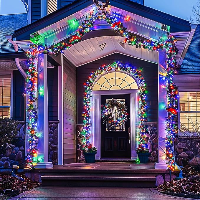 JMEXSUSS Connectable 100 LED Multicolor Christmas Lights for Tree, 8 Modes Indoor Outdoor Clear Wire, 33ft Colorful Plug-in for Christmas Tree Bedroom-VerdiqueGarden