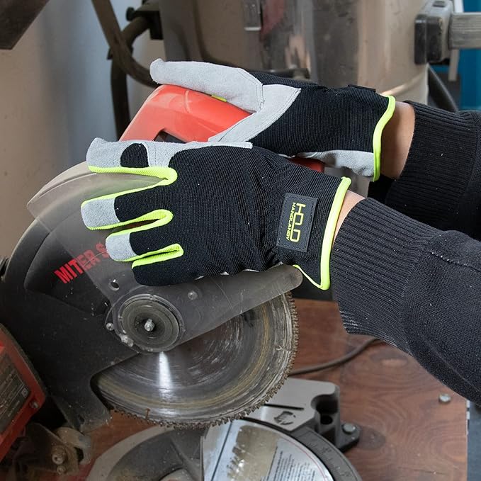 HANDLANDY Leather Work Gloves for Men & Women, Reinforced Durable Garden Gloves, Cowhide Working Glove for Gardening-VerdiqueGarden