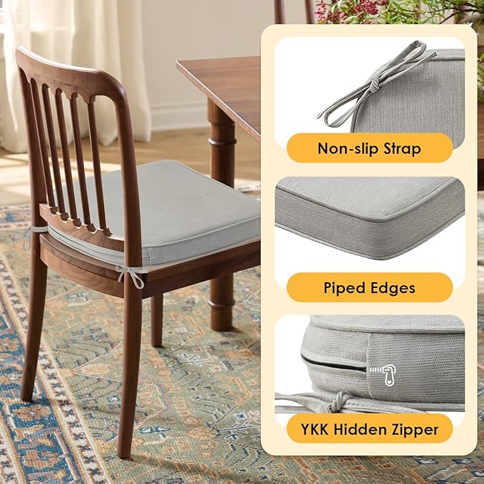 Outdoor Sunbrella Round Corner Seat Cushion, 17"x16"x2", Set of 4, Non Slip Seat Cushion Pads with Removable Cover for Patio Furniture, Garden Yard Lawn, Specrtum Pebble-VerdiqueGarden