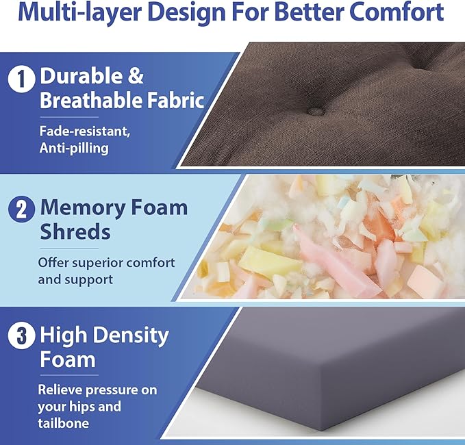 Chair Cushions for Dining Chairs, Dining Chair Cushions, Tufted Indoor Chair Pads with Ties & Non Slip Backing, Seat Cushions for Kitchen Chairs 16.5” x 16.5” x 3.5”, Set of 6, Brown-VerdiqueGarden