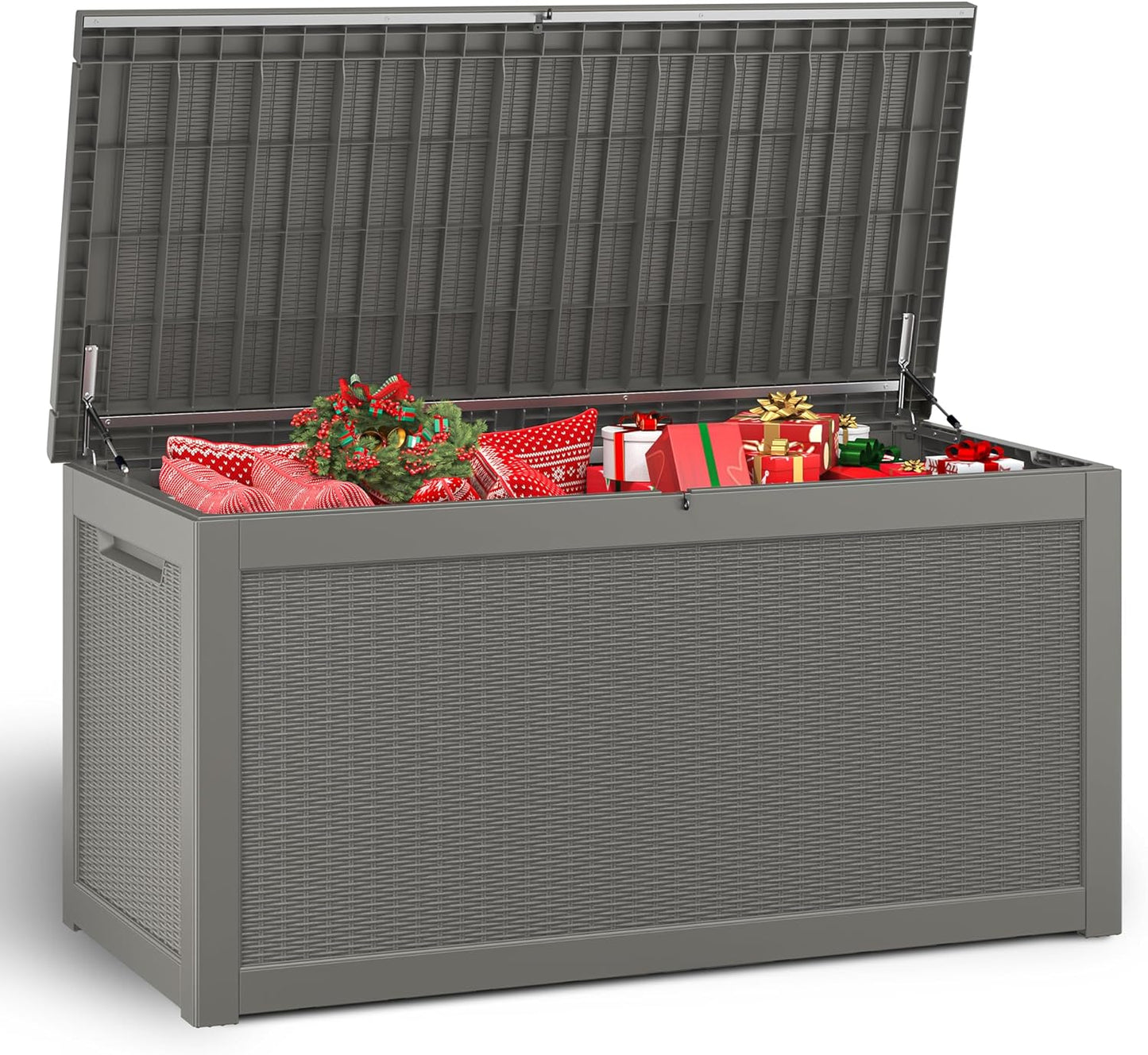 NUNU LAB 260 Gallon Outdoor Storage Box,Resin Large Sturdy Deck Box, Backyard Outside Storage Box Waterproof with Double Wall Panels,Package Delivery Garden Outdoor Hose Storage Bin-VerdiqueGarden