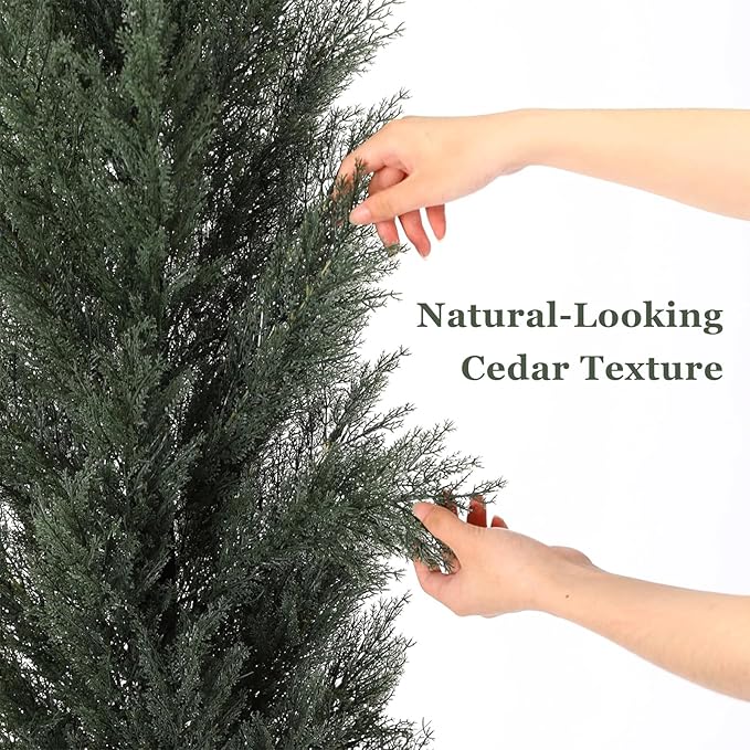 THE BLOOM TIMES 6ft Tall Topiary Trees Artificial Outdoor – UV Resistant Faux Cedar Pine Cypress Bushes and Shrubs, Fake Potted Plants for Front Porch Outside Planter Patio Decor, Set of 2 (6 Foot)-VerdiqueGarden