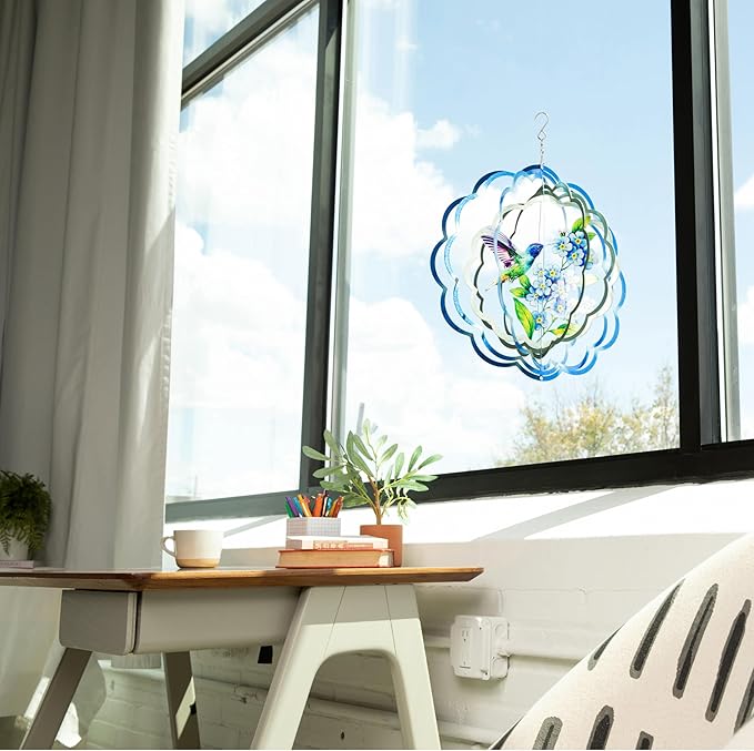 VP Home Floral Hummingbird Wind Spinner - Metal Outdoor Wind Spinners for Yard and Garden Decor - 3D Kinetic Yard Art Hummingbird Sculpture - Vibrant, Weather-Resistant Design - 12 x 15 Inches-VerdiqueGarden