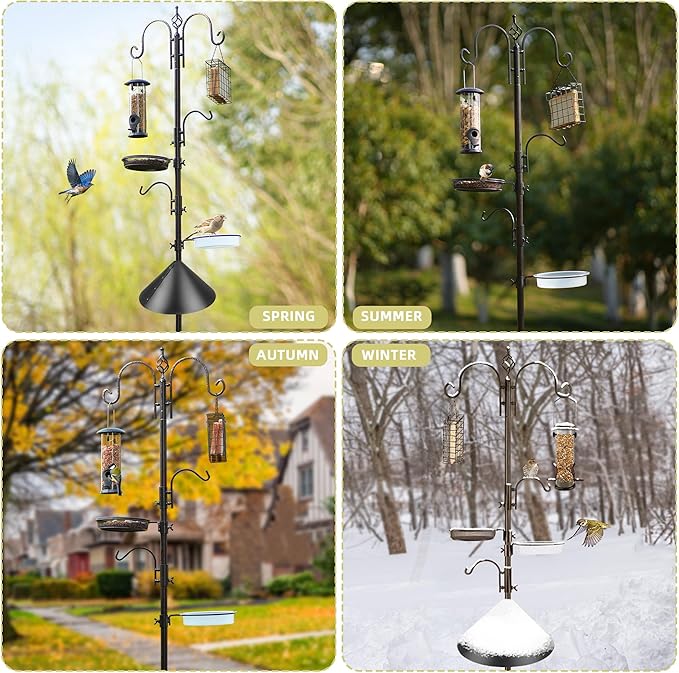Deluxe Bird Feeding Station Kit - Wild Bird Feeder Hanging Pole With Multi Feeder, Suet Cage, Planter Hanger, and Squirrel Guard Baffle for Attracting Birds-VerdiqueGarden